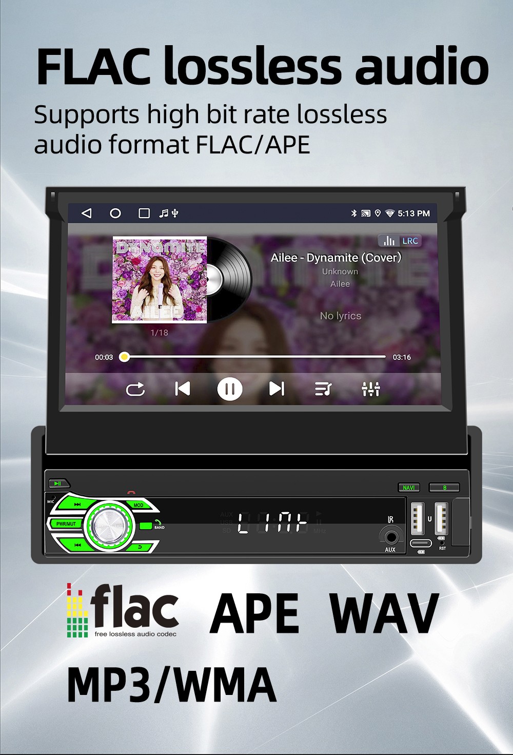 7″ 1 DIN Car Stereo Radio CarPlay Android 15 GPS NAV Flip Out Screen 4+64GB WIFI