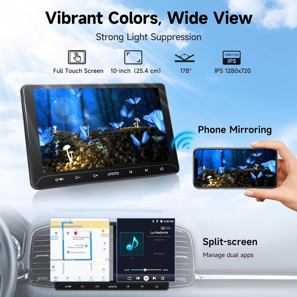 ATOTO 10.1″ Android AI Car Stereo GPS Navi Wireless Carplay DSP + HD Rear Camera