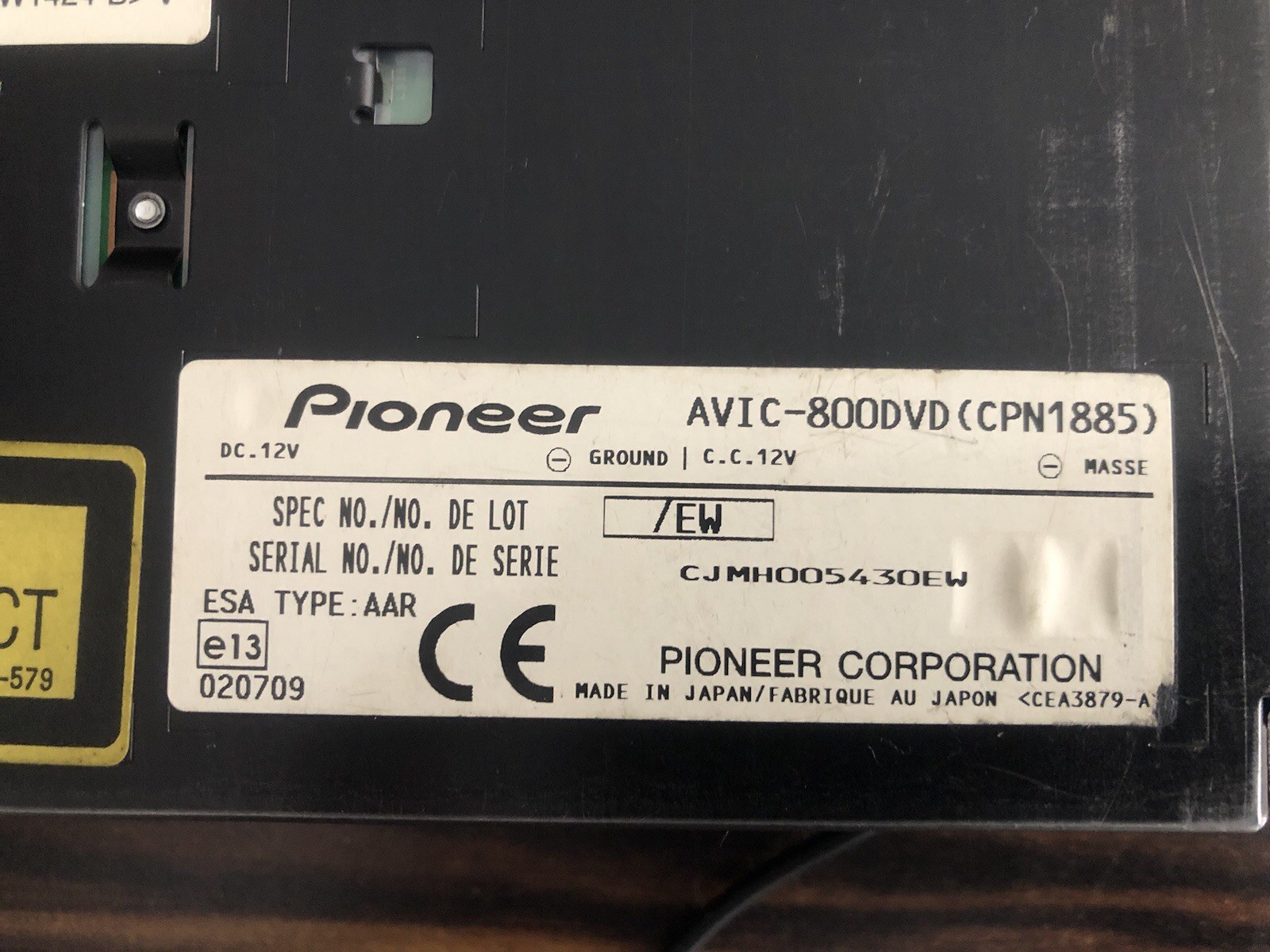 Original Pioneer AVIC-800DVD Car Stereo ADD On Sat-Navigation Unit System