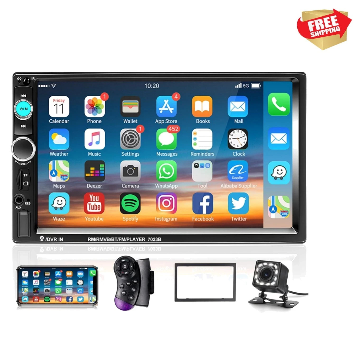 7-Inch HD Touchscreen Car Stereo with Bluetooth and Backup Camera for Safety