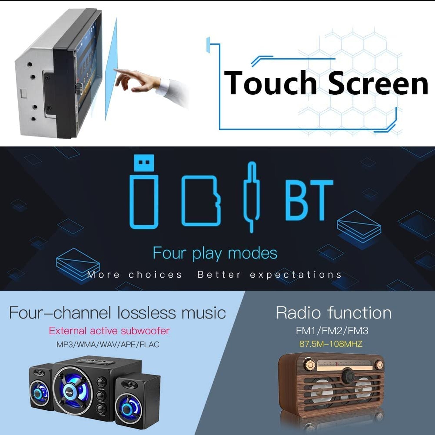 Leadfan 7inch Car Stereo Double Din Radio Touchscreen with Backup Camera Mult…