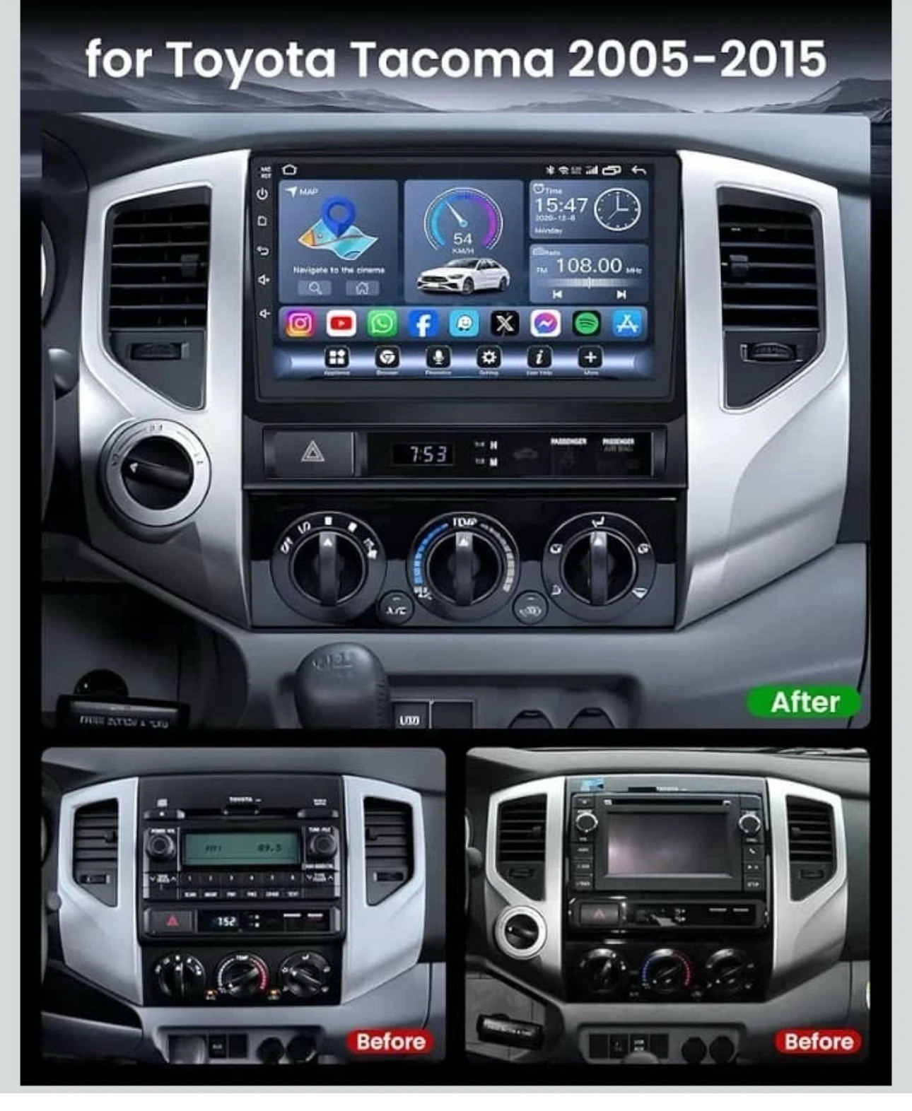 Toyota Tacoma Car Radio 2005-2015 Android Stereo 4Core Touchscreen GPS Navi Cam
