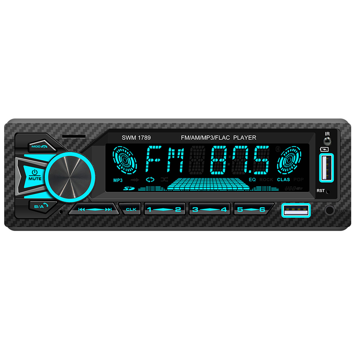 Single DIN Car Stereo Bluetooth Receiver AM/FM AUX APP Control Colorful Lights