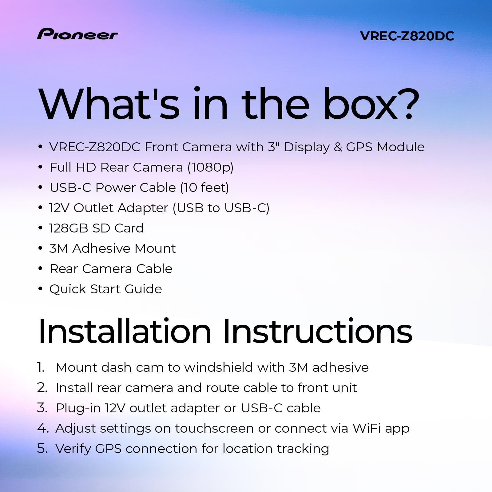 Pioneer VREC-Z820DC Dual Dash Cam Front and Rear Car Camera – Premium 4K Came…