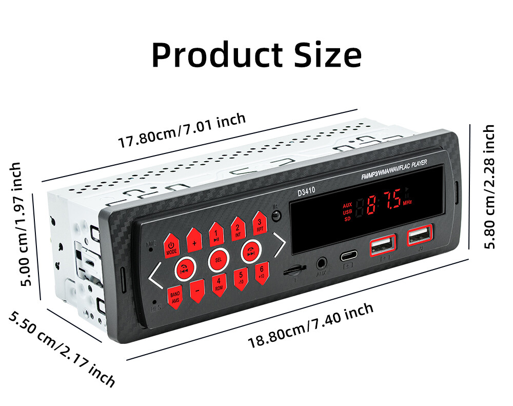 Single Din Bluetooth Radio Car Stereo Audio AUX/FM/SD/USB/TF MP3 Player Remote