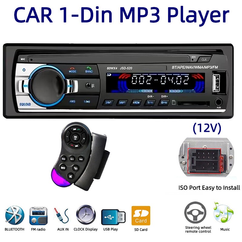 Single Din In-Dash Car Radio Bluetooth MP3 Player 4x60W with Steering Remote