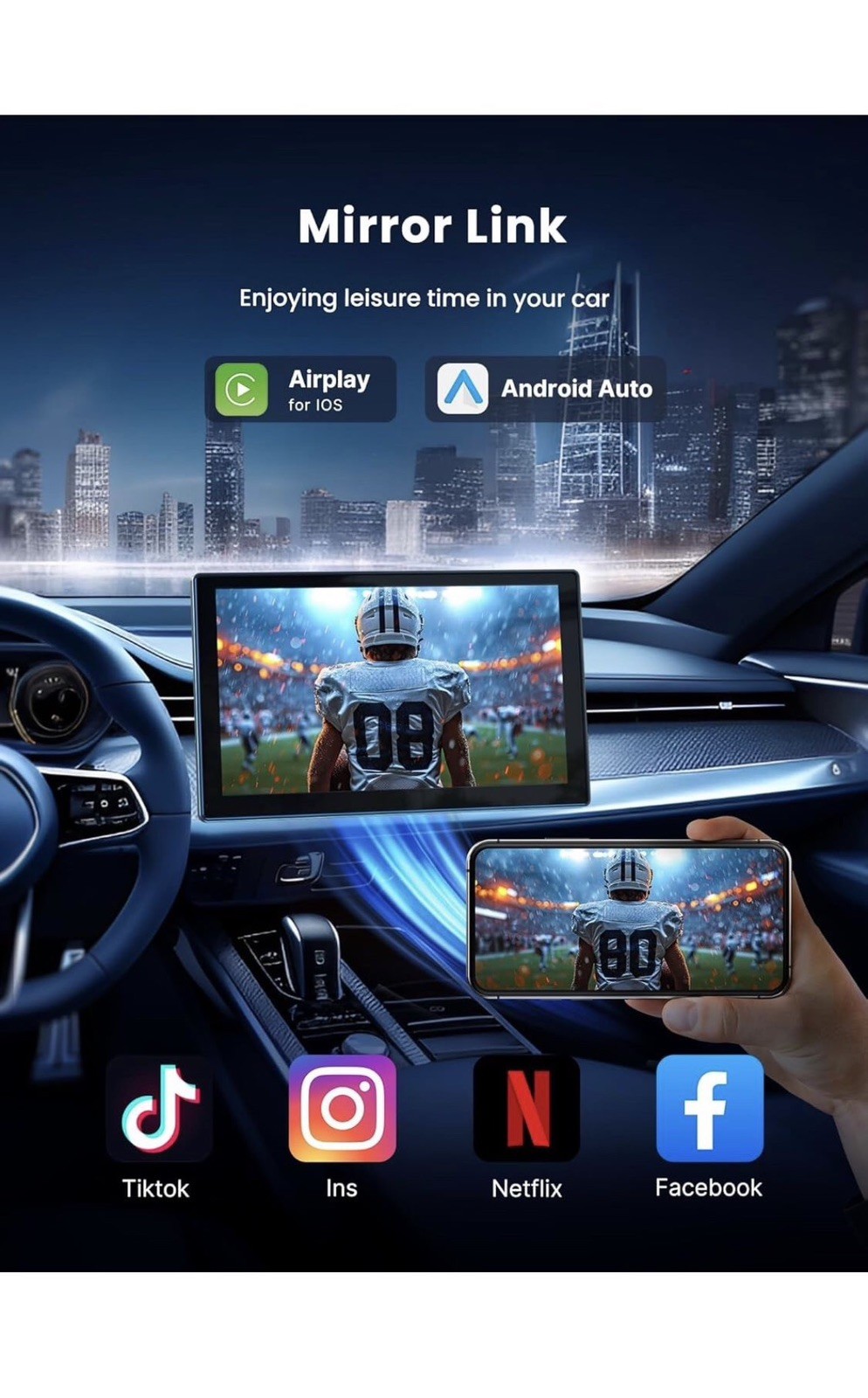 Carplay Screen for Car, 9″ Portable Wireless Carplay & Android Auto, 4K DashCam