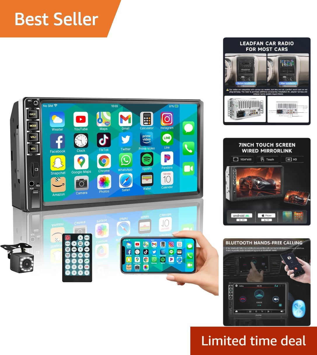 High-Power 7-Inch Car Radio Receiver with Bluetooth & Mirror Link Functionality