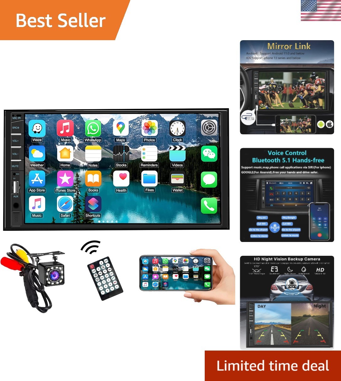 Luxury 7-Inch Car Audio Receiver with Touchscreen, Bluetooth & Subwoofer Support