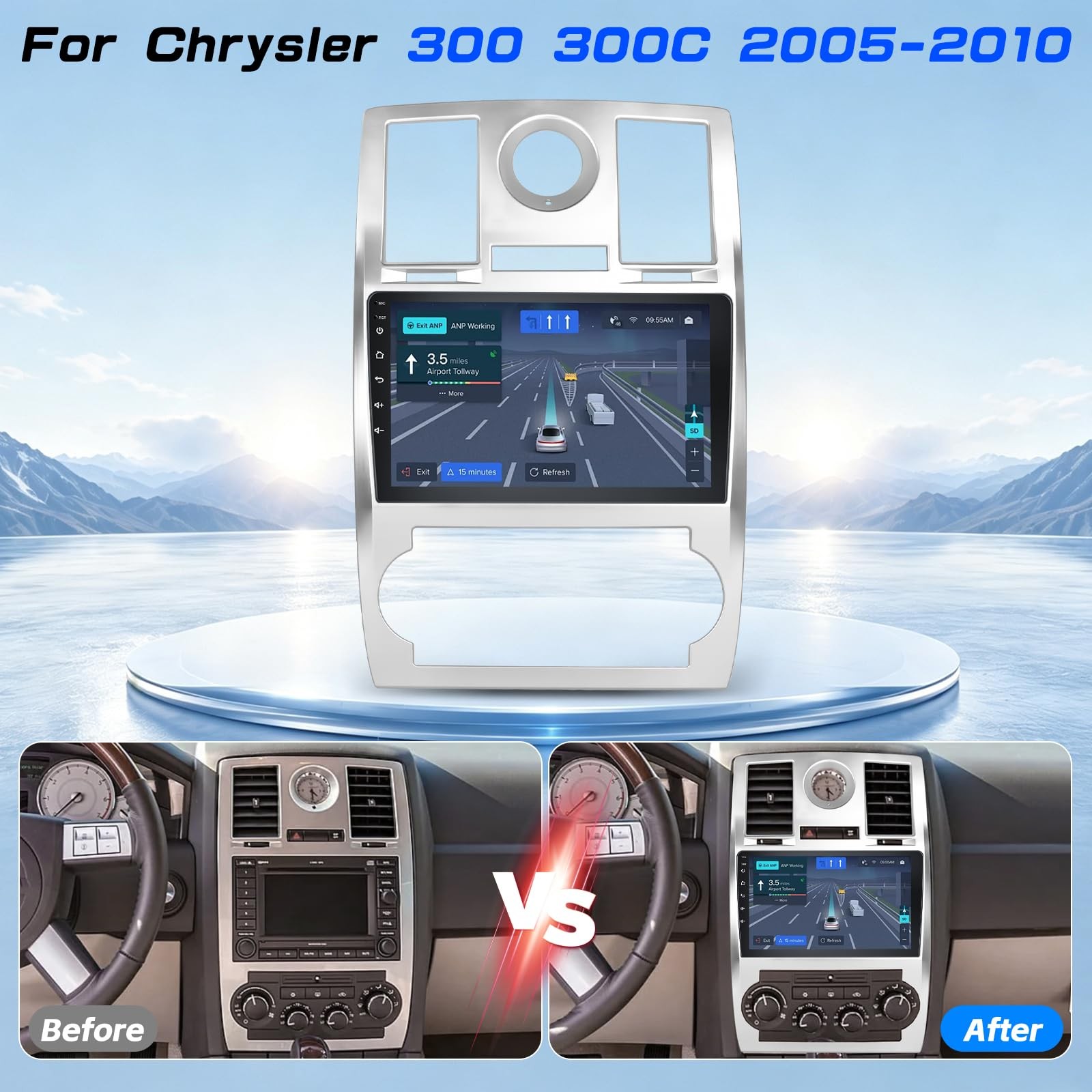 9″ Touchscreen Wireless Carplay Android Auto Stereo for 2005-2010 Chrysler 300