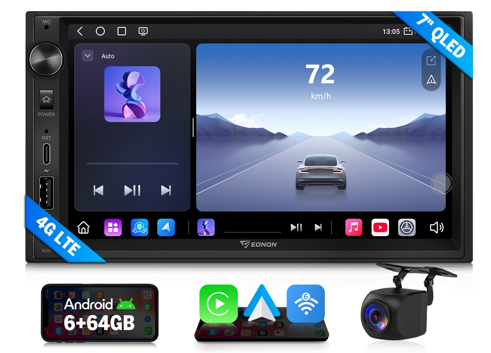 7″ QLED 6+64 Android Auto Car Stereo Receiver CarPlay GPS Double DIN Mirror Link