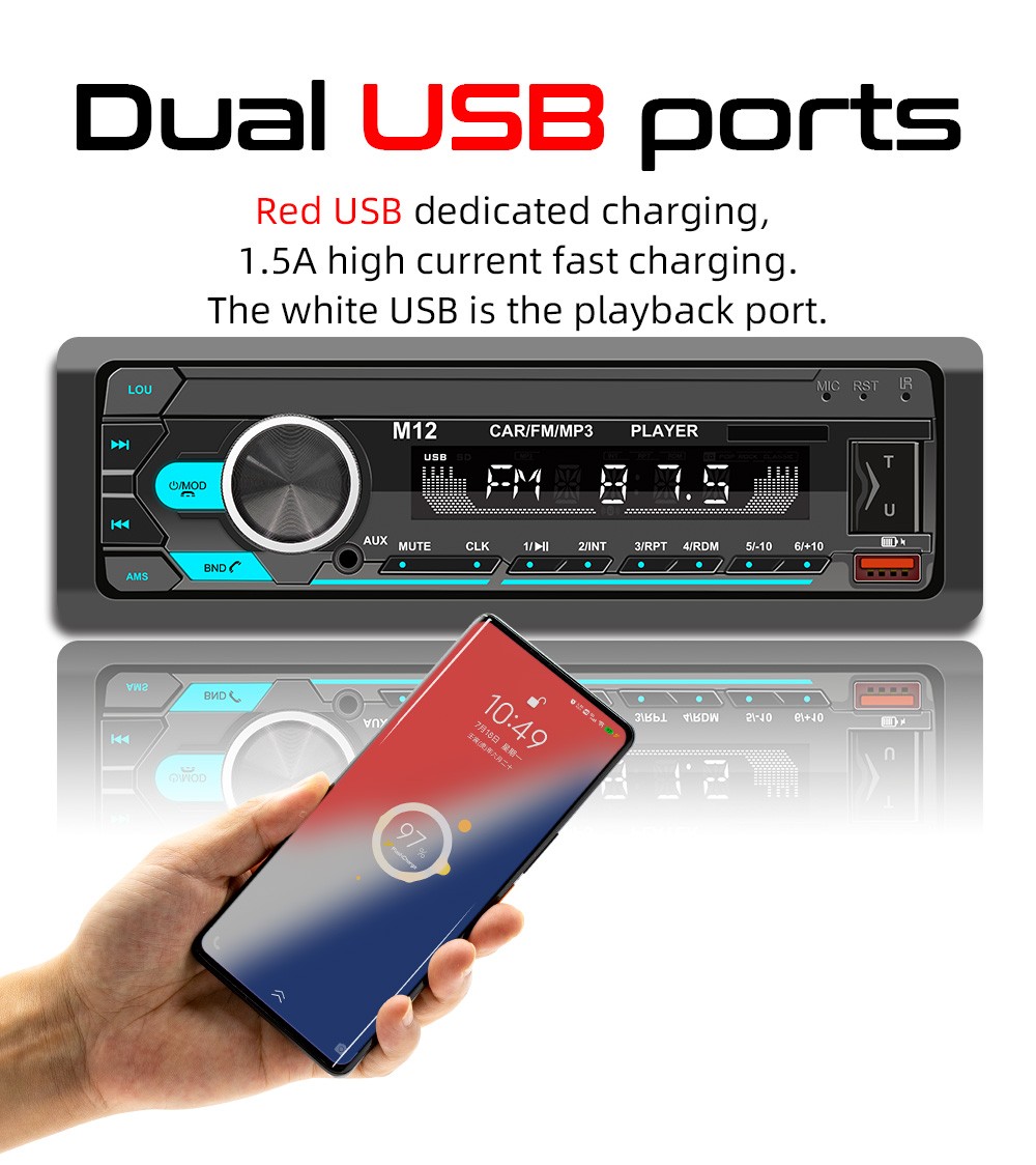 M12 Audio Systems 616UAB Car Stereo, Bluetooth, MP3, USB, Aux In, AM/FM Radio US