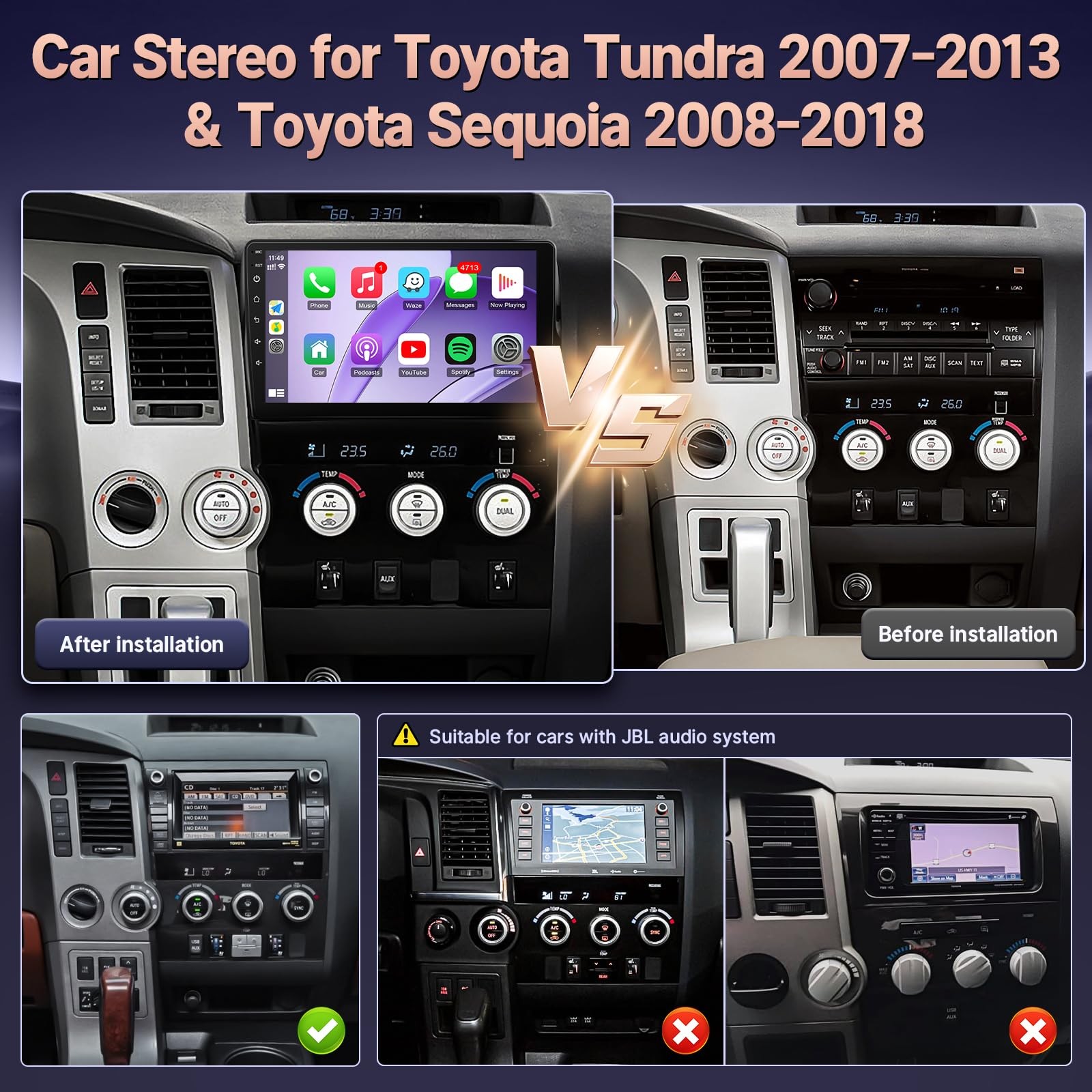 Apple Carplay For Toyota Tundra 2007-2013 Sequoia 2008-2018 Car Stereo GPS Radio