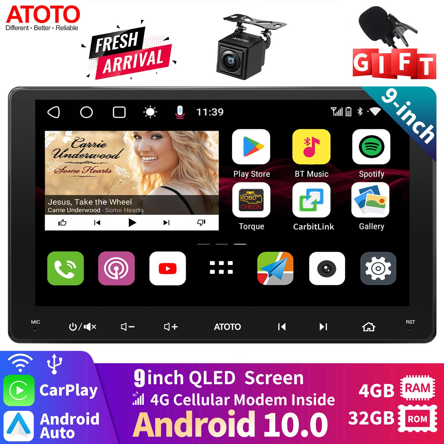 ATOTO S8MS Rear-view + DVR Camera 9 Inch Android Car Stereo AI GPS Radio 4G LTE