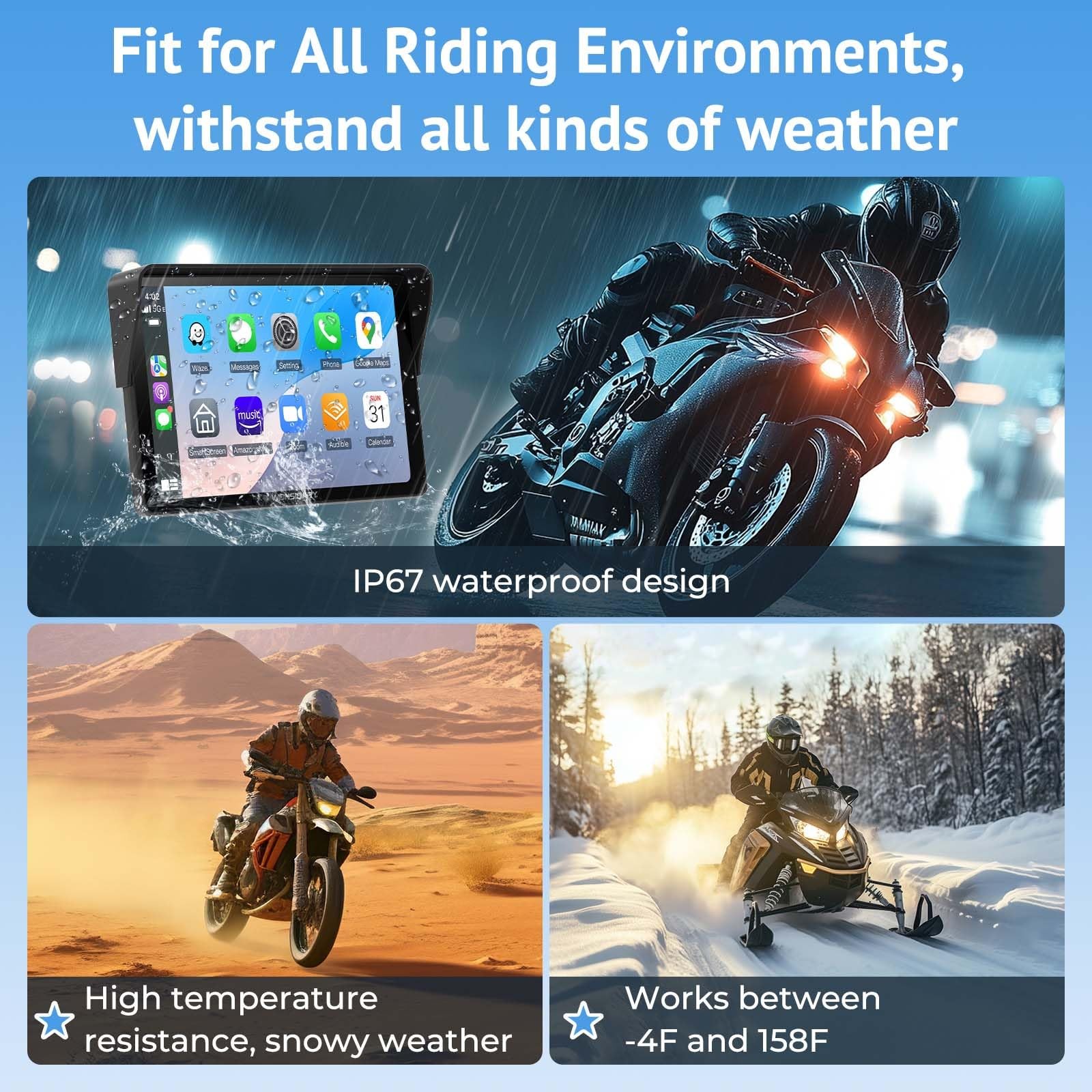 Wonsidary W722 for Motorcycle CarPlay & Android Auto,7″ Waterproof Smart