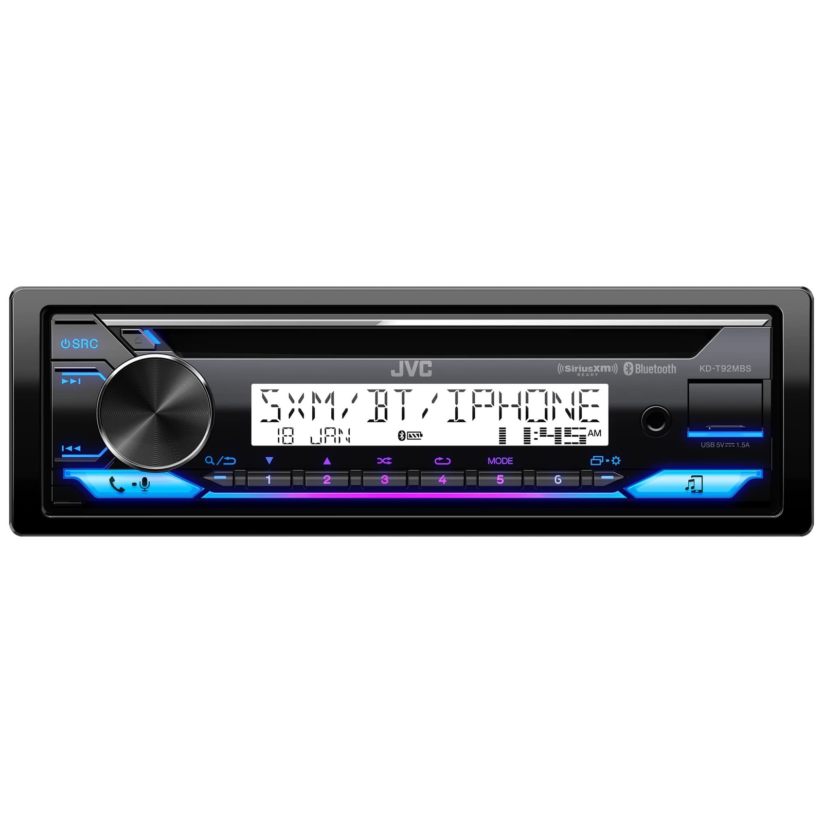 JVC KD-T92MBS Marine Audio CD Receiver 50W x 4, Bluetooth, USB, EQ