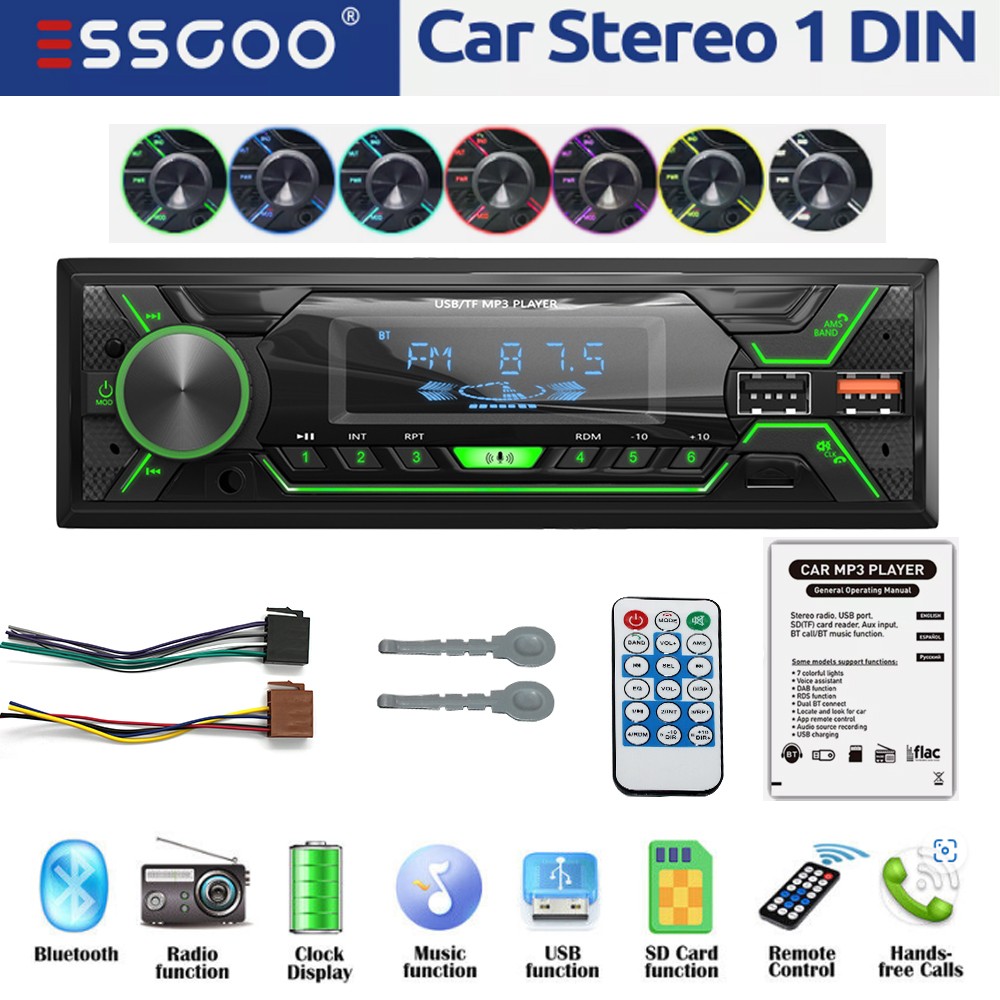Single 1 DIN Head Unit Car Stereo Radio FM MP3 Player Bluetooth USB TF AUX New