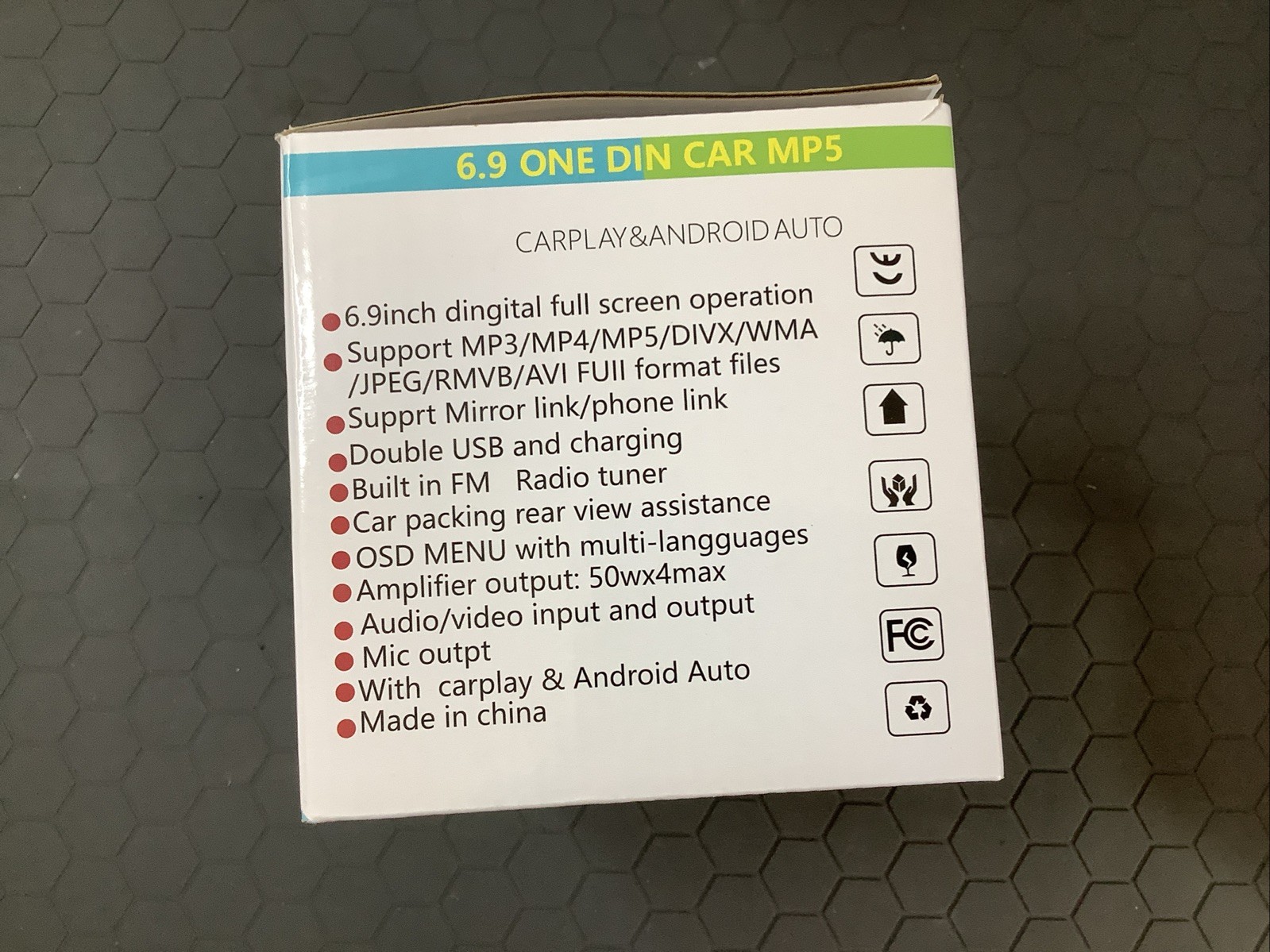 6.9 Inch TFT-LCD ONE DIN Car MP5 Touch Screen with USB-C 50wx4