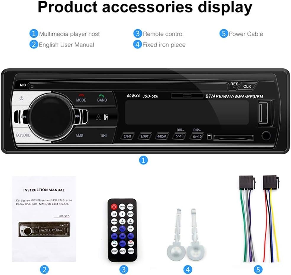 1 Din Bluetooth Audio Receiver with RDS, Dual USB, and AUX Input – Compact Fit
