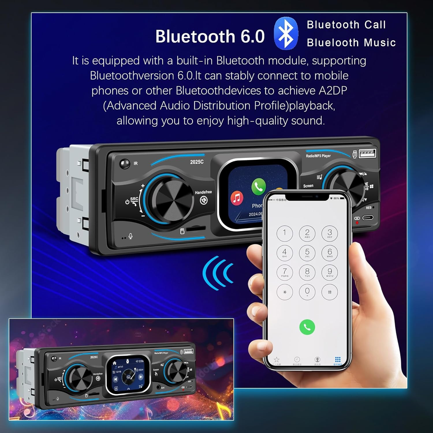 Car Radio Single Din Touchscreen Radio 2.17” with Bluetooth 6.0, FM Radio, USB/T
