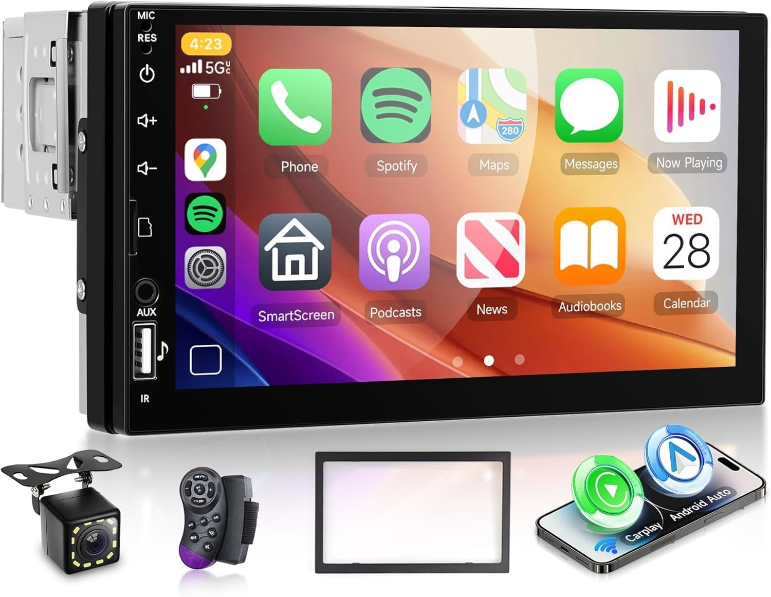7 Inch Single Din Car Stereo with Wireless Carplay & Bluetooth 5.0 Connectivity
