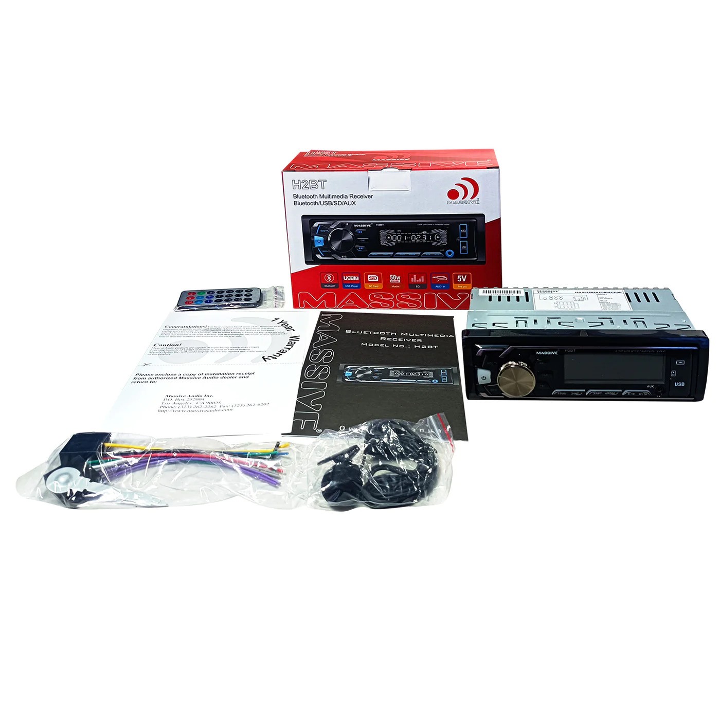 MASSIVE AUDIO H2DSP SINGLE-DIN MECHLESS BLUETOOTH CAR RECEIVER W/ BUILT-IN DSP