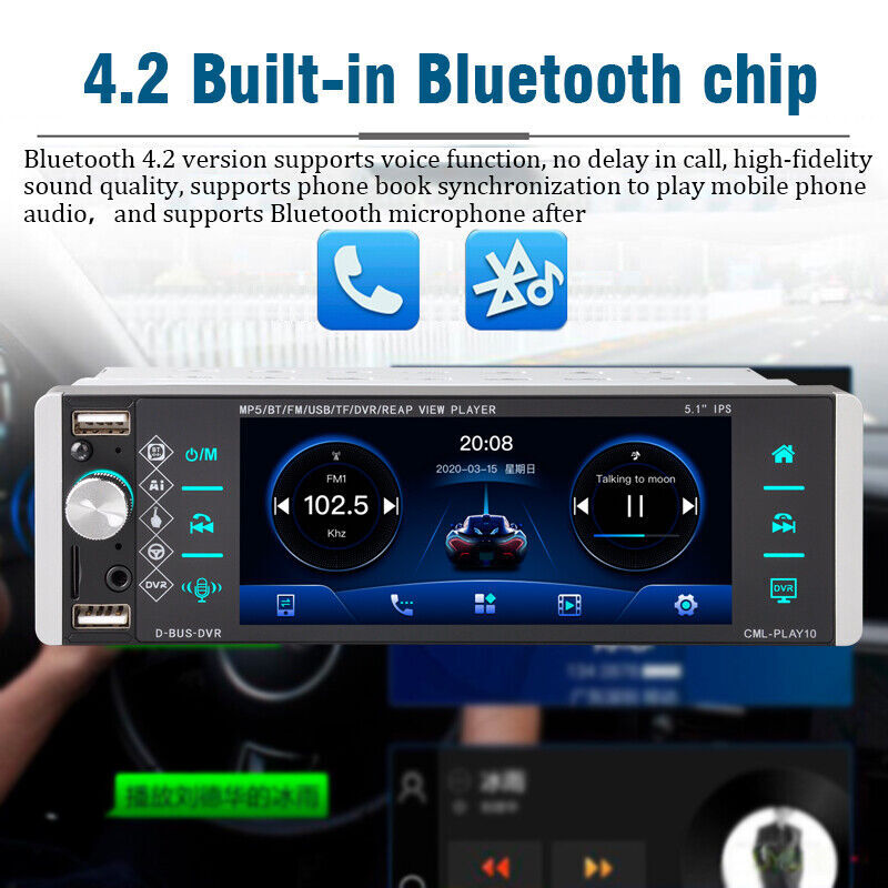 5.1″ Single 1Din Touch Screen Bluetooth Car Stereo Radio Mirror link 3USB FM RDS