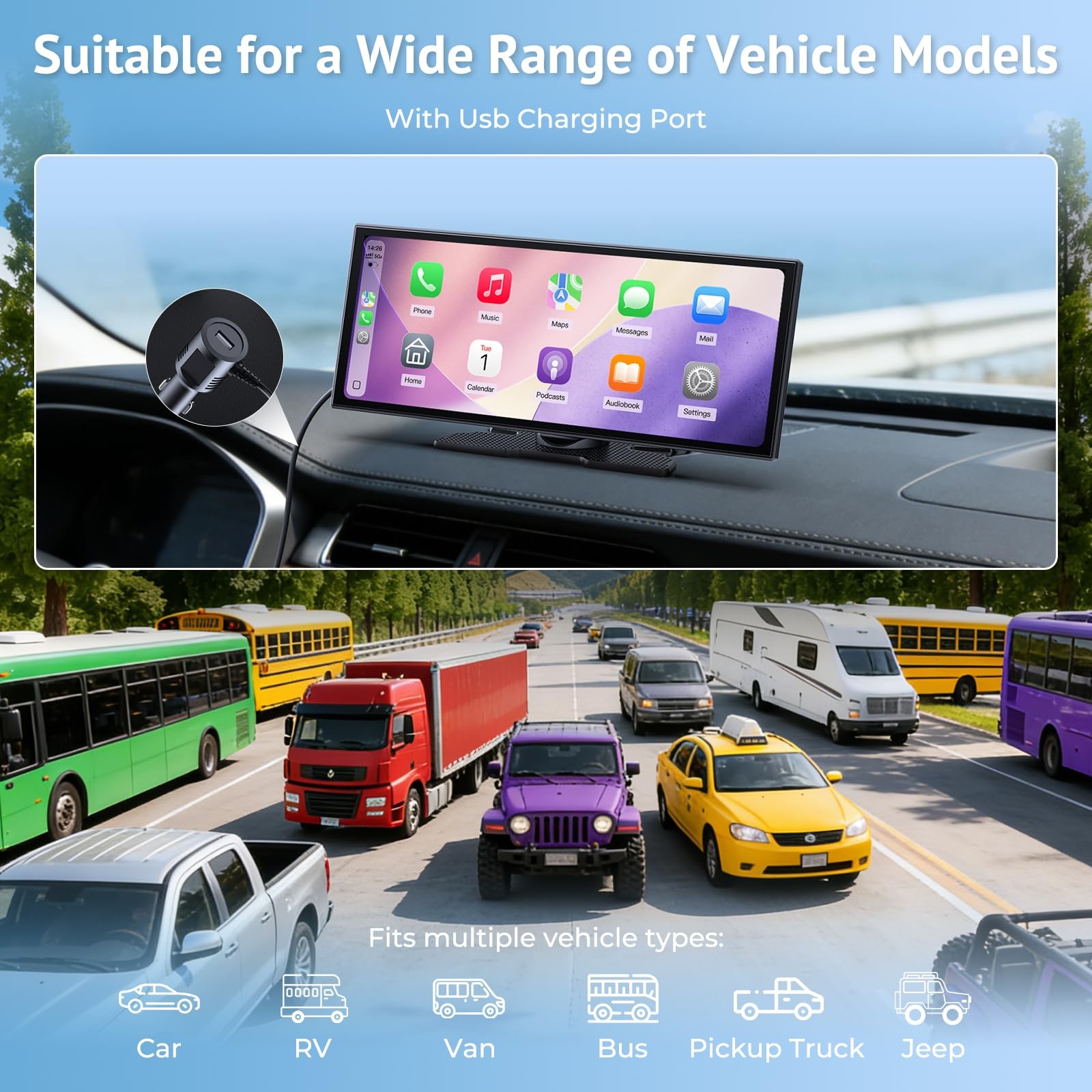11.26″ CarPlay Screen for Car, Built-in N-etflix/YouTube/TikTok, Car Stereo f…
