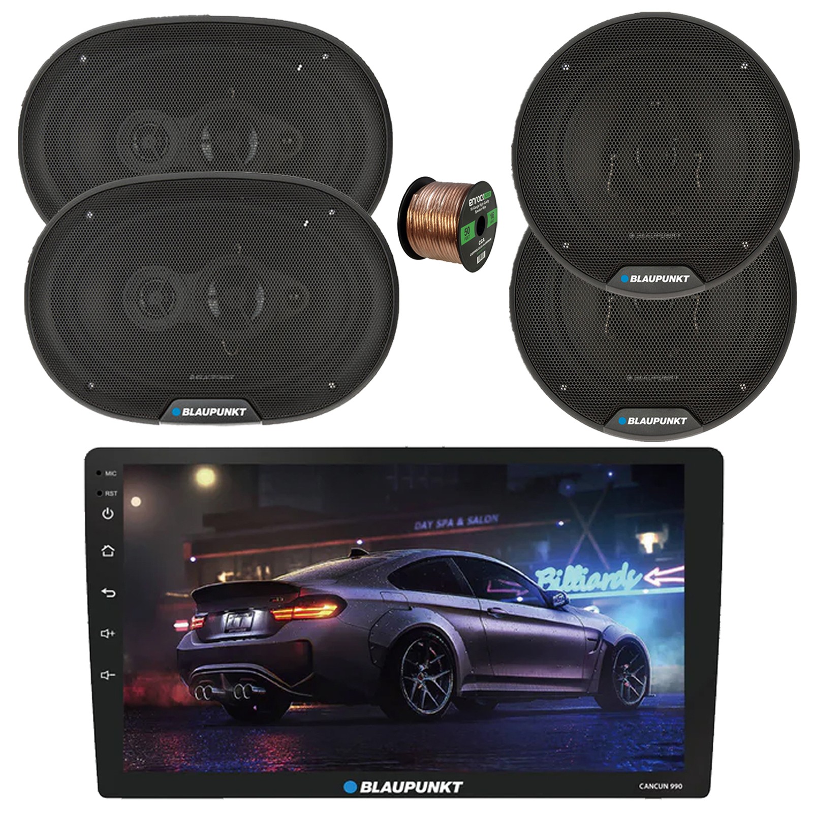 Blaupunkt 9″ Touchscreen WiFi Radio, 2x 6″ 40W + 2x 6×9″ 70W Speakers, Wire