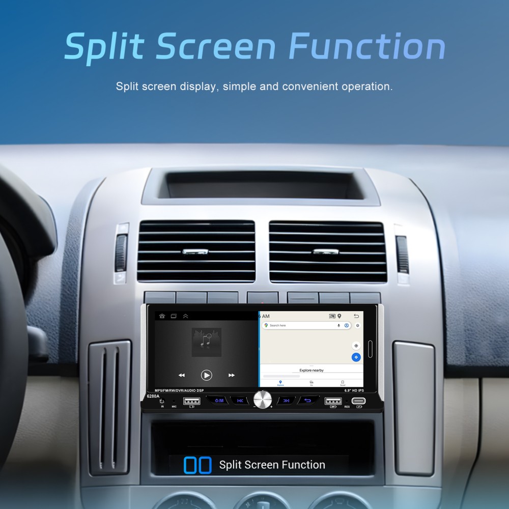 2+64GB Single 1DIN Car Radio GPS NAVI Carplay 6.9 Inch Stereo Player Android 15