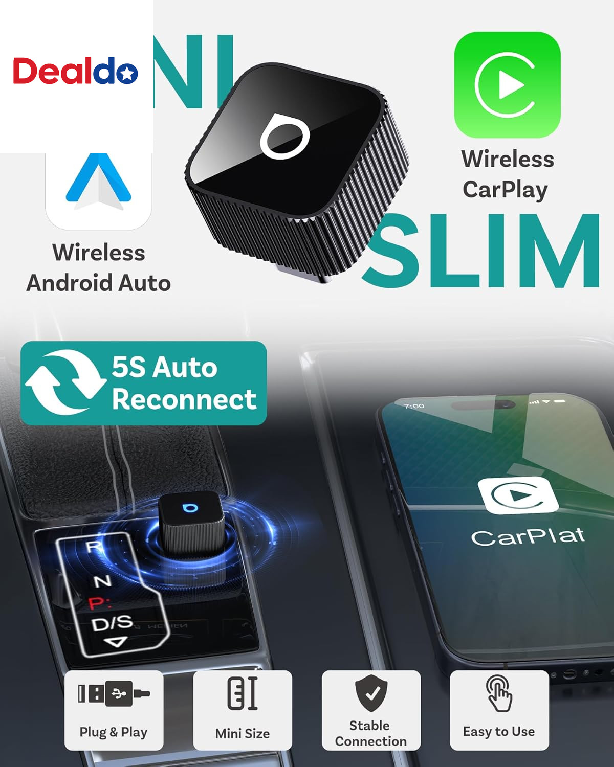 Mini Cube 3.0 USB C Wireless Carplay & Android Auto Adapter 2026– Plug & Play, F