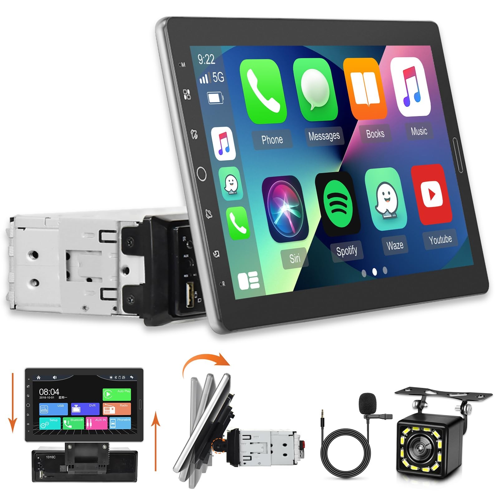 10.1 inch Single Din Car Stereo with CarPlay and Android Auto, 10 inch Touch …