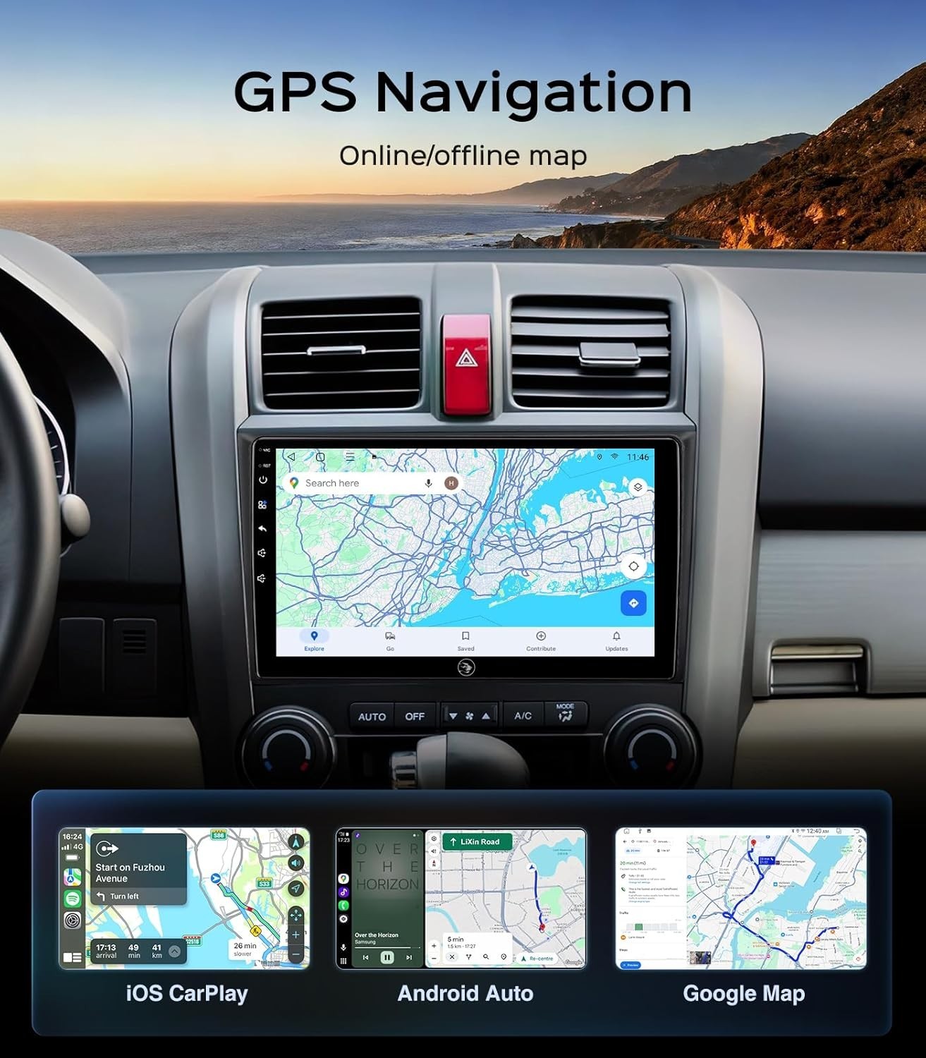 9″ 32G Android Auto Carplay Stereo for Honda CRV 2006-2011; Free Camera
