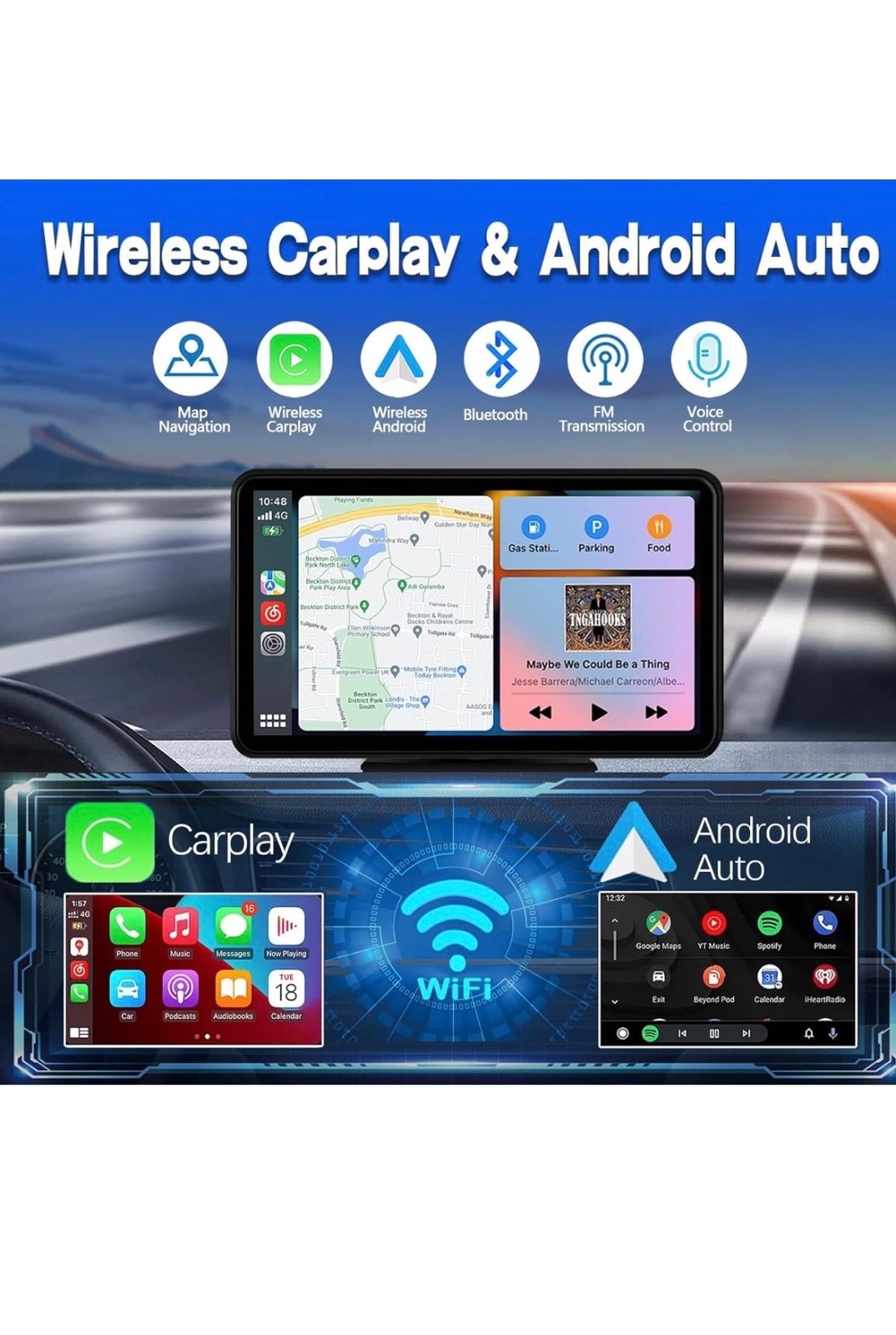 Portable Wireless Carplay Car Stereo, 7″ HD Touchscreen for 7 inch, Black