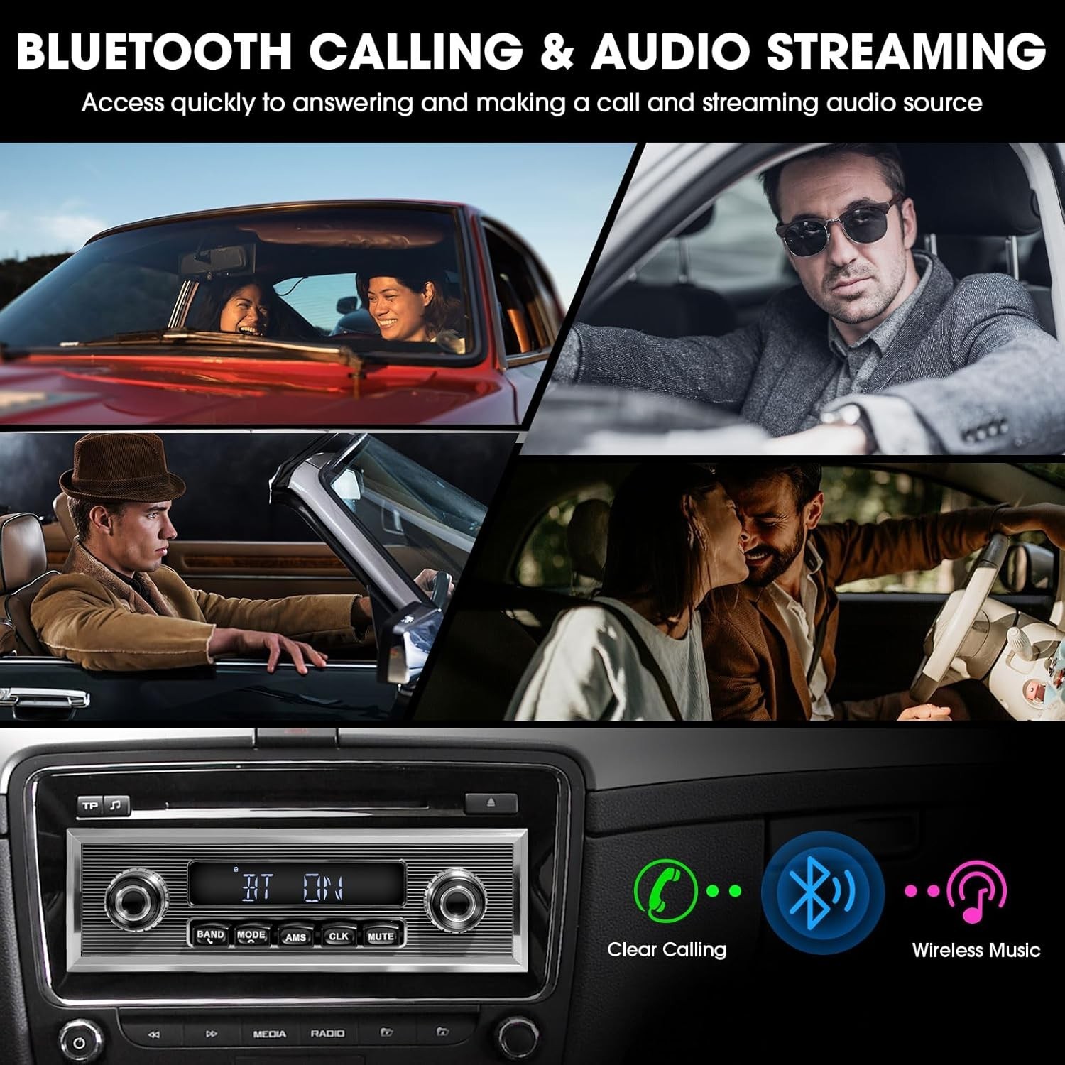 High Power Retro Car Radio – Bluetooth & AM/FM with USB/AUX – Classic 300W Sound