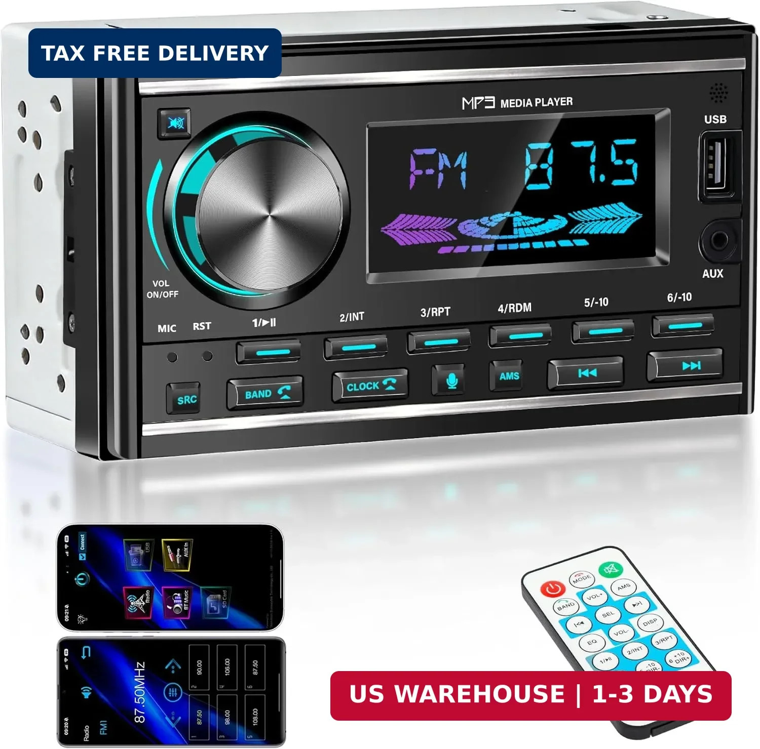 Double DIN Bluetooth Car Stereo Audio Head Unit Hand-Free FM Radio USB AUX Input