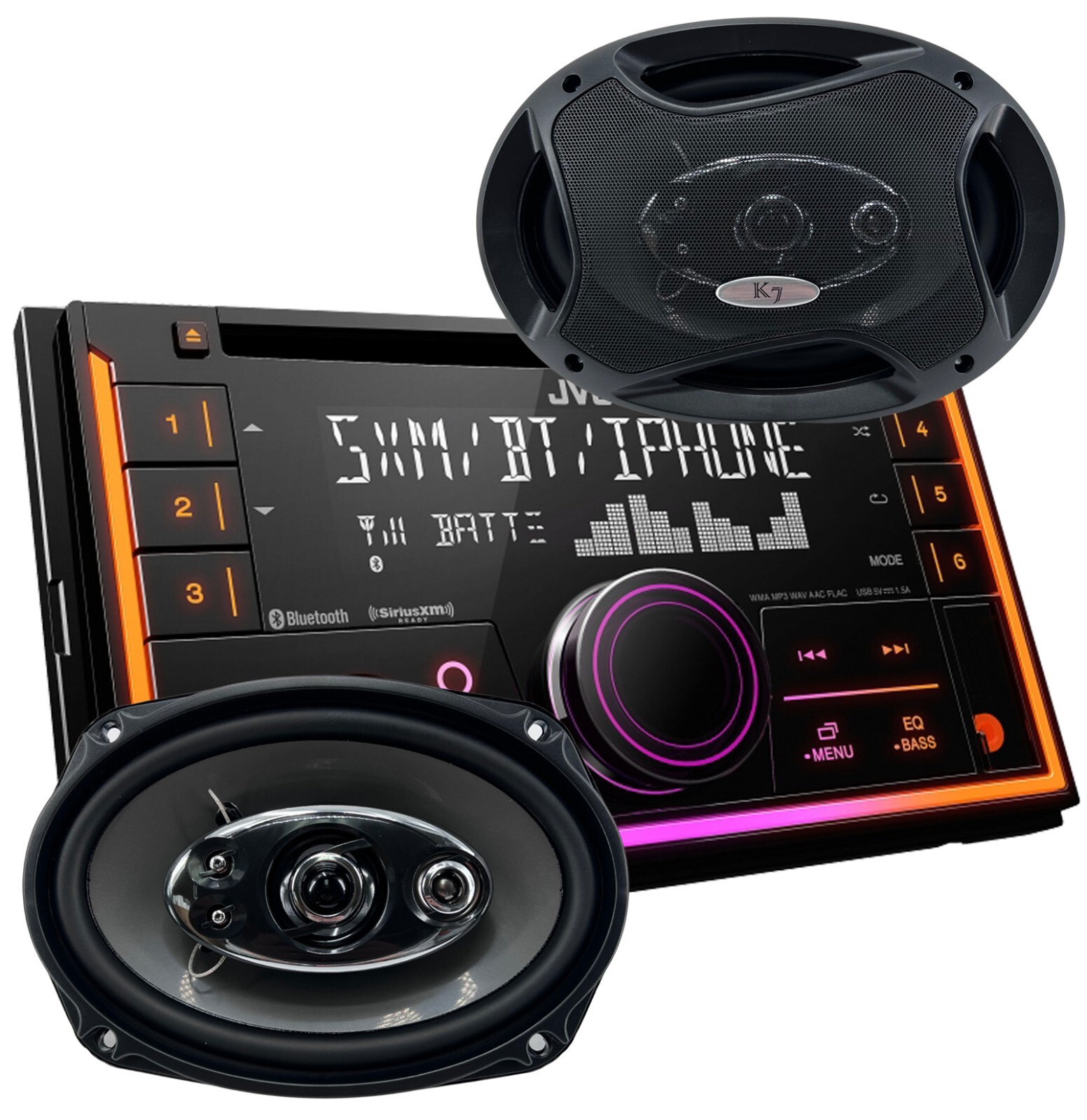 JVC KW-R940BTS 2-Din LCD Bluetooth Car Stereo + 2x Audiotek K69.5 -6×9″ Speaker
