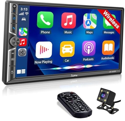 7 Inch Double Din Car Stereo with Wireless CarPlay and Android Auto,