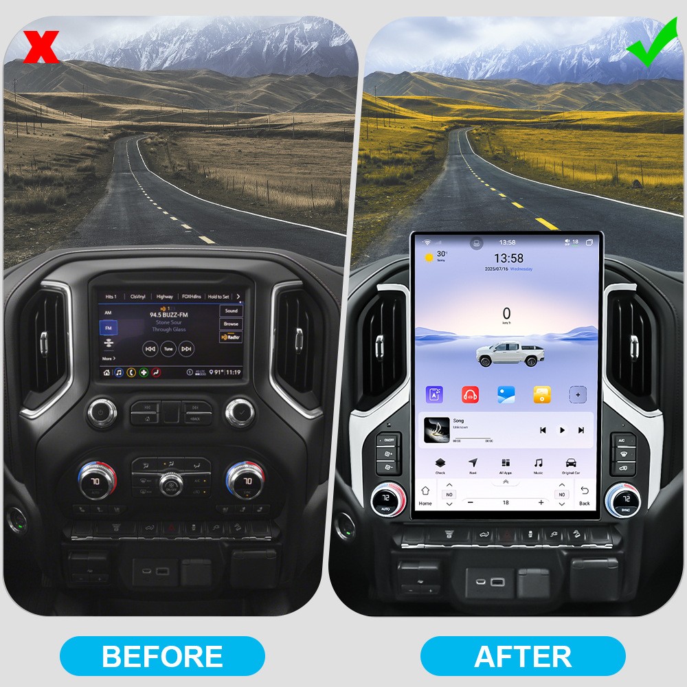 15.6″ Tesla Style Android Radio For Silverado Sierra Wireless CarPlay 64GB