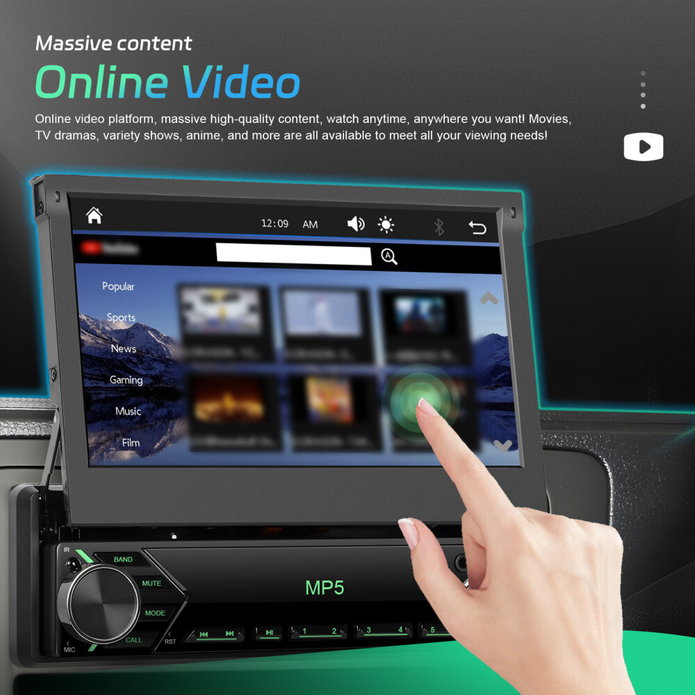 Single 1DIN 7″ Car Stereo Radio Carplay Android Auto Flip Out Touch Screen + Cam