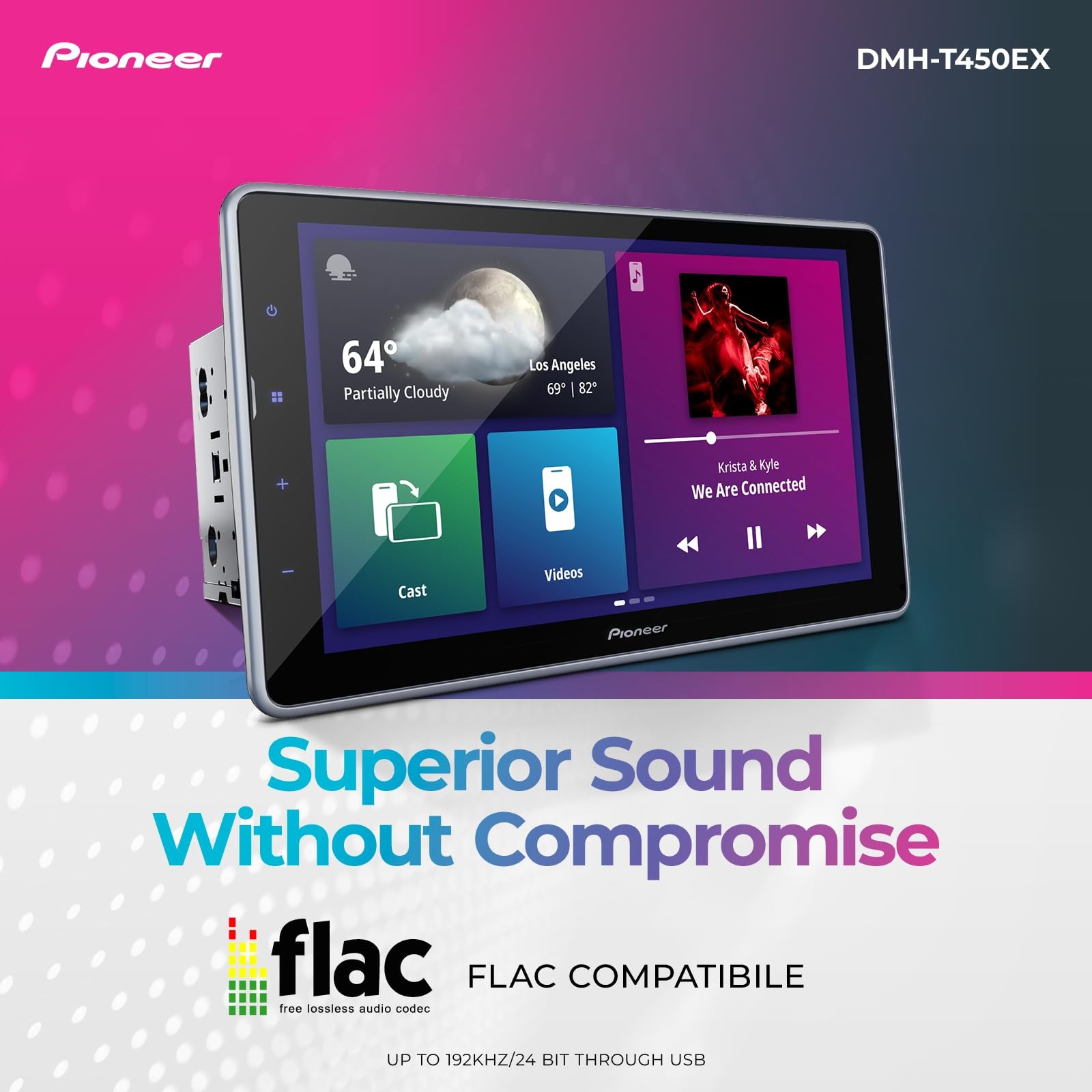Pioneer DMH-T450EX 9″ Capacitive Touchscreen, Floating Display – Alexa, Bluet…