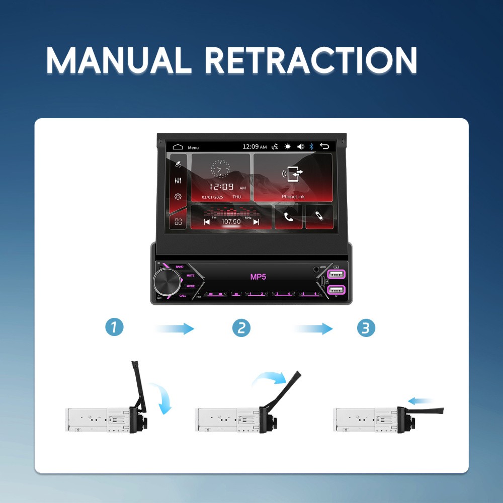 7″ Car Stereo Radio Single 1 Din Flip Out Touch Screen MP5 Player USB Bluetooth
