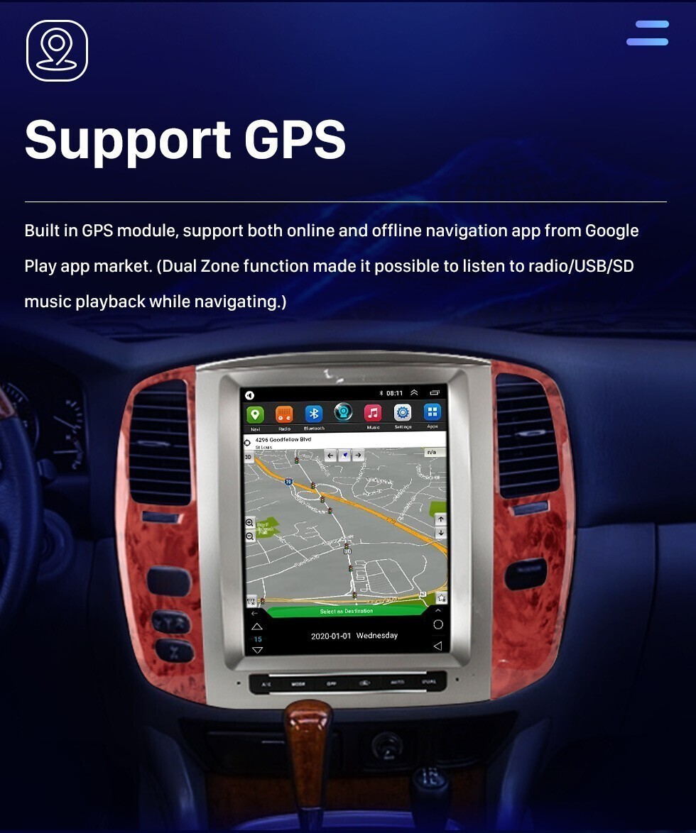 12.1” CarRadio Stereo For Lexus LX470 Toyota Land Cruiser LC100 GPS Carplay 32G