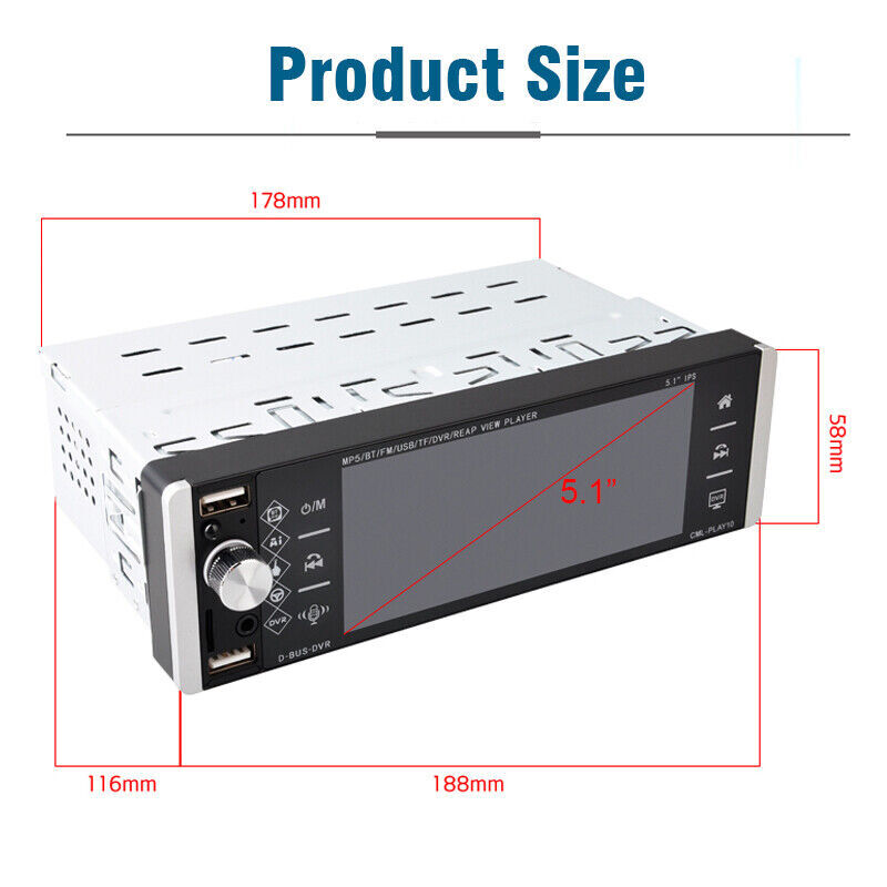 5.1″ Single 1Din Touch Screen Bluetooth Car Stereo Radio Mirror link 3USB FM RDS