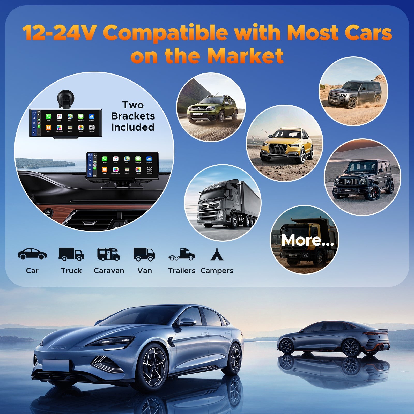 Universal Wireless Apple Carplay Portable Car Stereo Android Auto 2.5K Dash Cam