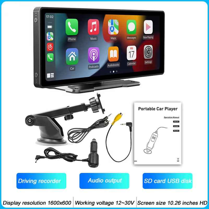 10.26″ Portable MP5 Multimedia Player with Wireless CarPlay and HD Rear Camera