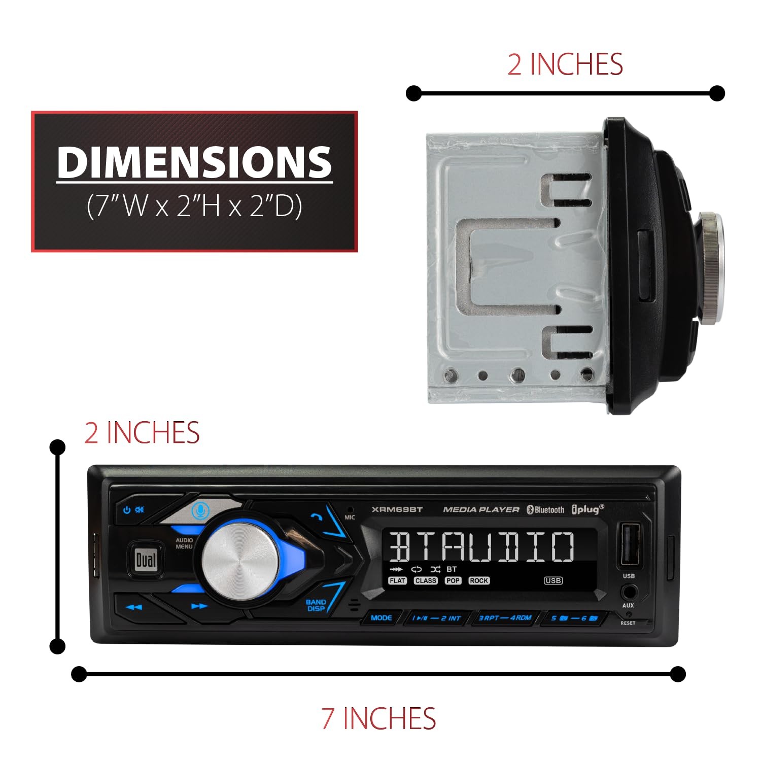 Dual Electronics XRM69BT 7-Character LCD Single DIN Car Stereo | Bluetooth Ha…