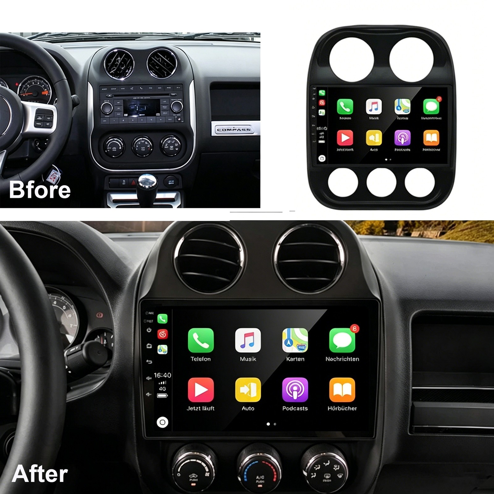 4+64GB Android 15 Car Stereo Radio Navi CarPlay For Jeep Compass Patriot 2011-17