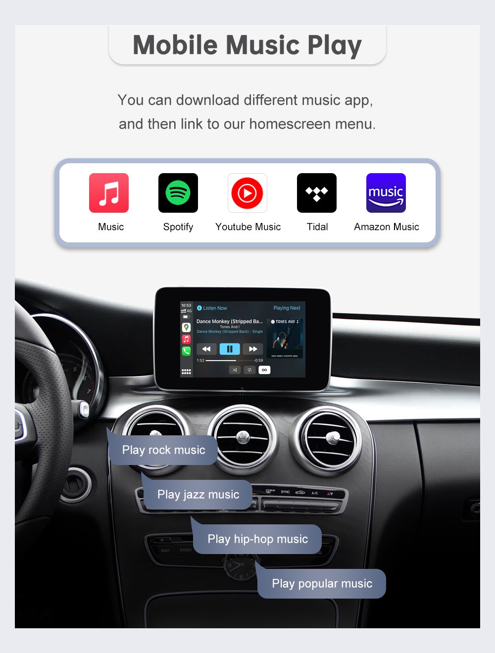 Roadtop Wireless CarPlay Retrofit Kit For Benz W205 C-Class GLC NTG5.0 Module