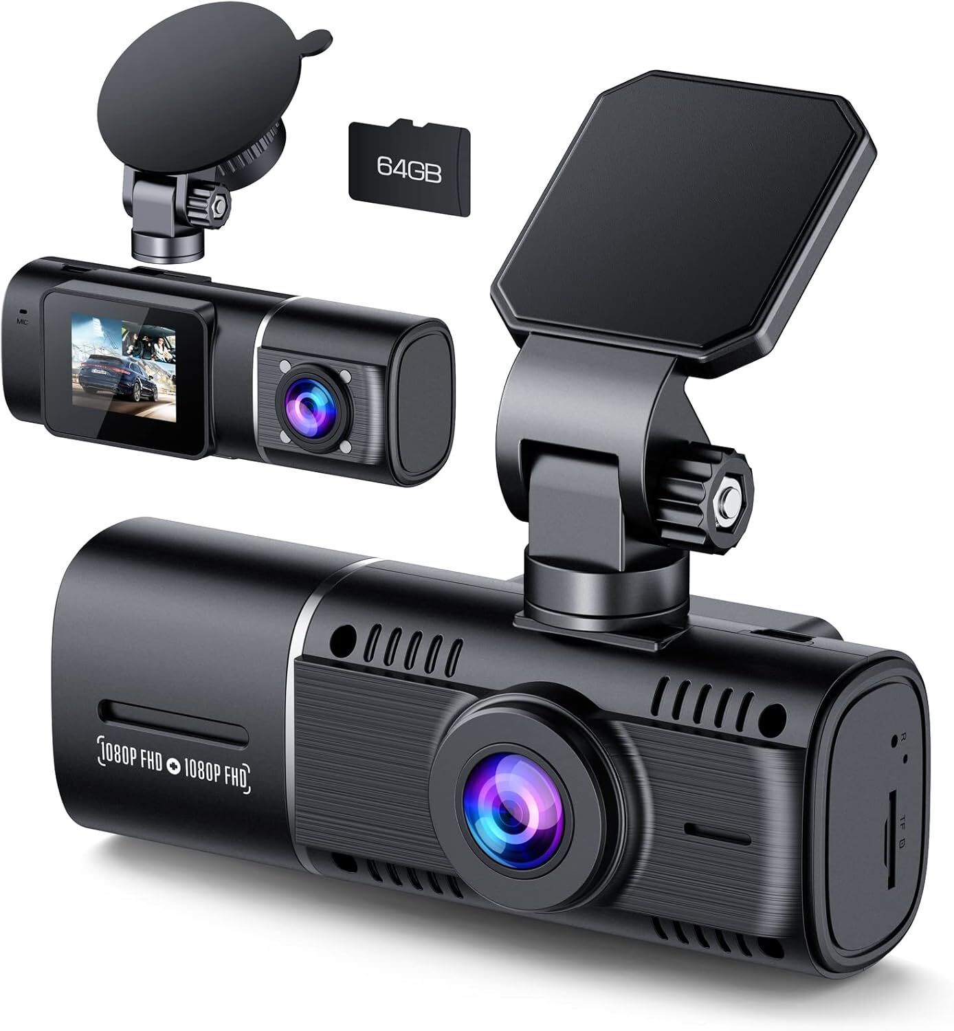 TOGUARD 1080P Dual Dash Cam Front Inside Car Recorder Camera Night Vision 64GB